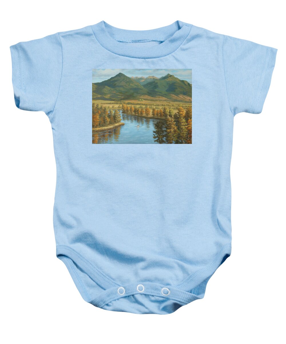 Yellowstone River Baby Onesie featuring the painting Yellowstone River Float by Guy Crittenden