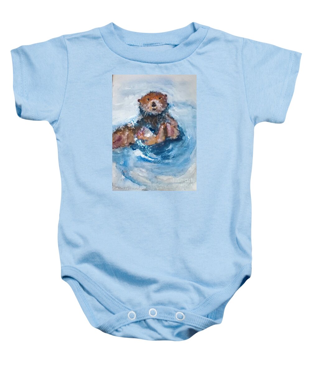 Otter Baby Onesie featuring the painting You Otter Be In Pictures by Sherry Harradence