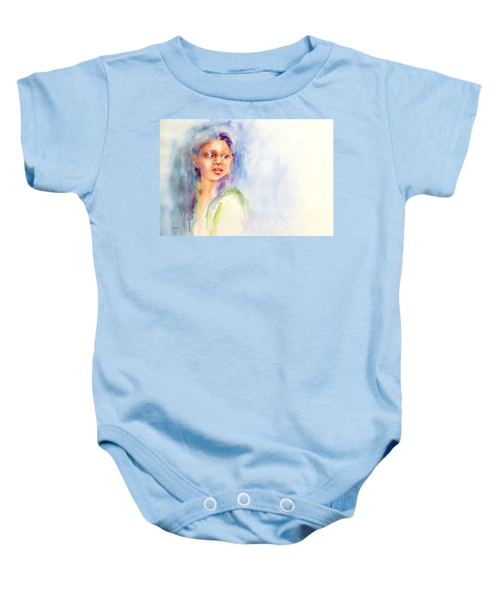 Watercolor Portrait Baby Onesie featuring the painting Young Woman by Pat Dolan