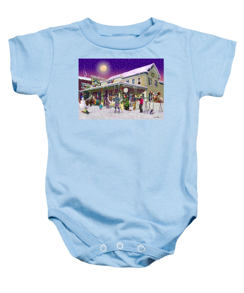 Zebs General Store Baby Onesie featuring the digital art Zebs General Store in North Conway New Hampshire by Nancy Griswold