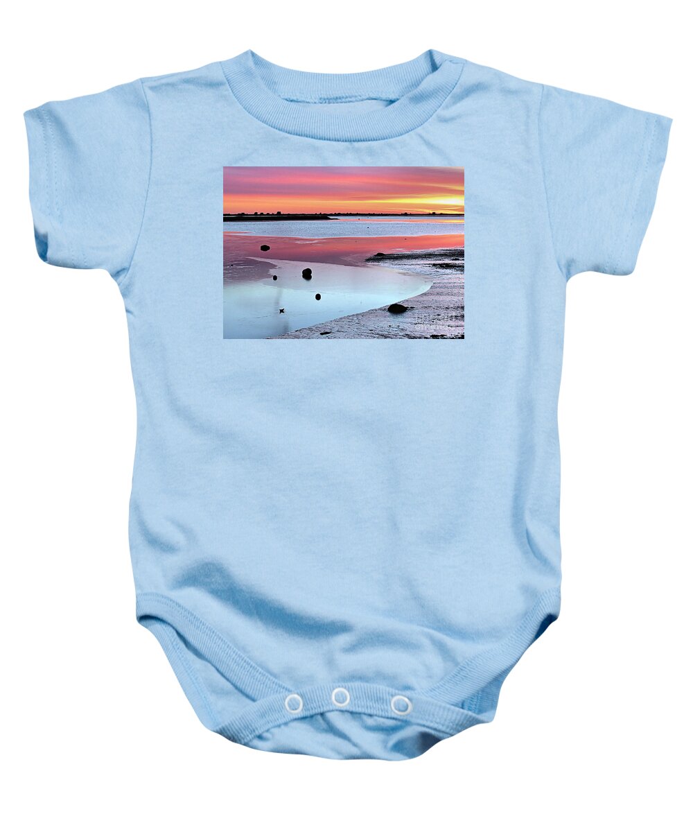 Zigzag Baby Onesie featuring the photograph Zigzag Reflections at Sunrise by Janice Drew