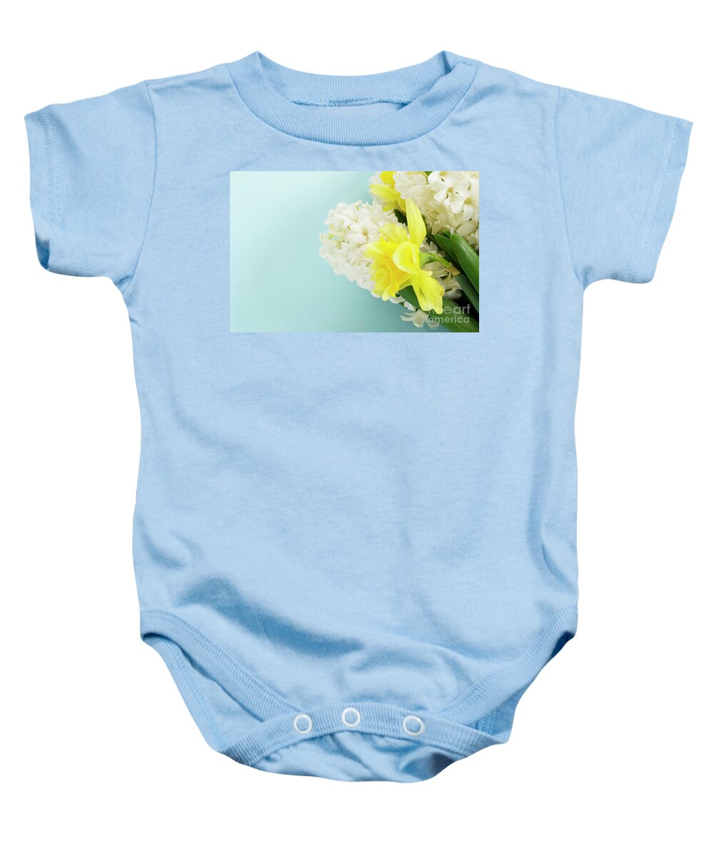 Easter Baby Onesie featuring the photograph Hyacinth And Daffodils #1 by Anastasy Yarmolovich