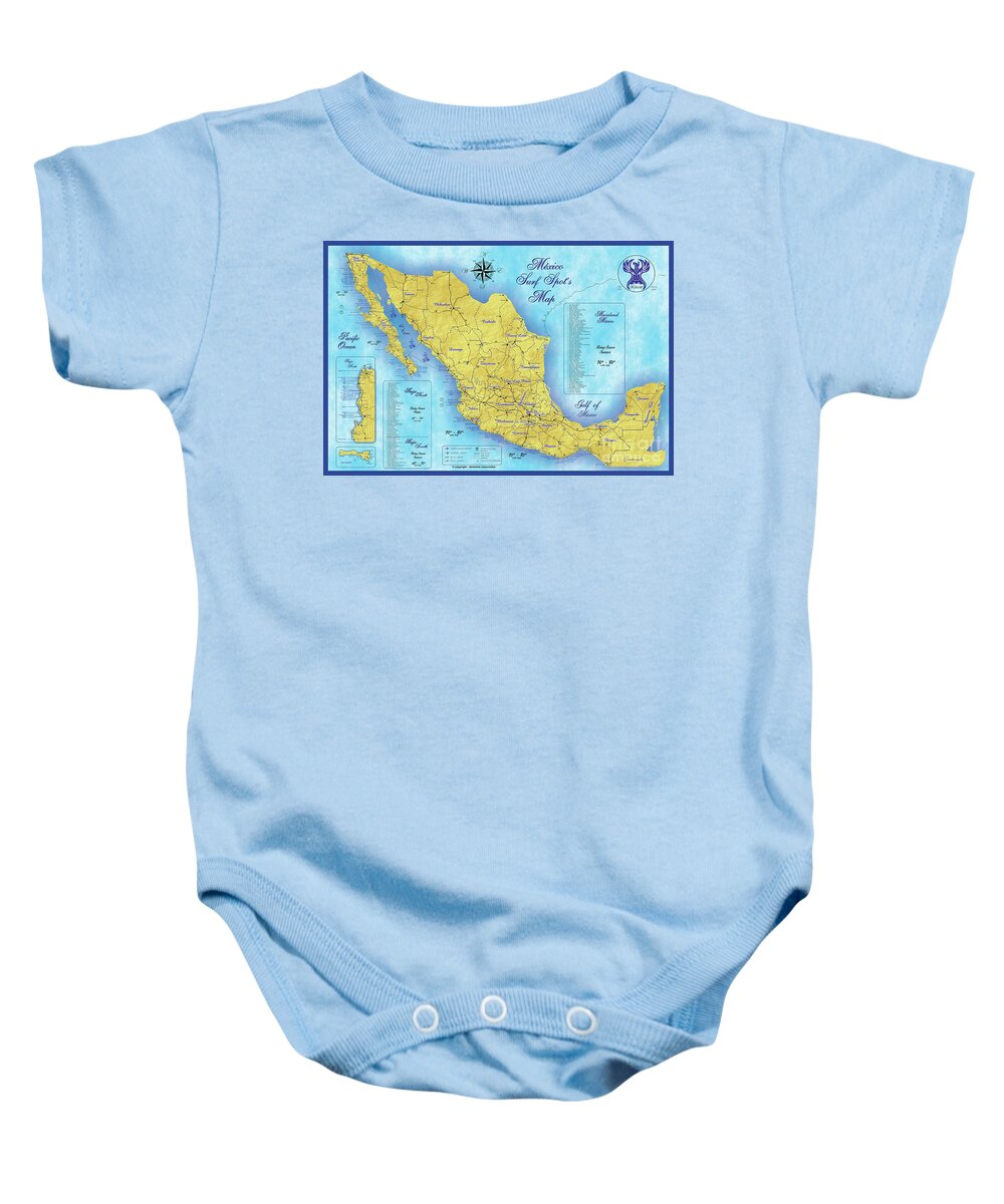 Surf Maps Baby Onesie featuring the digital art Mexico Surf Map #2 by Lucan Hirales