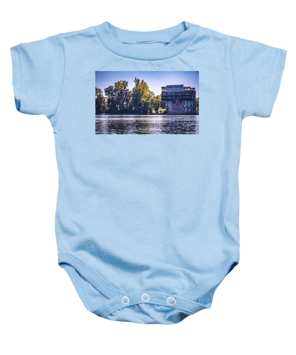 Pump House Baby Onesie featuring the photograph Pump House Restaurant On Catawba River In Rock Hill South Caroli #1 by Alex Grichenko