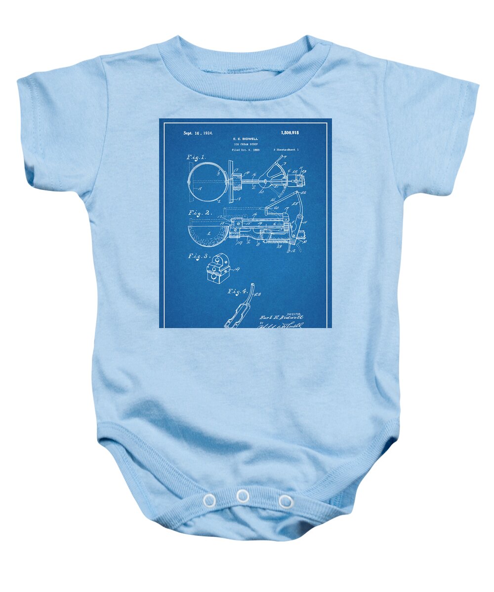 Art & Collectibles Baby Onesie featuring the drawing 1924 Ice Cream Scoop Blueprint Patent Print by Greg Edwards
