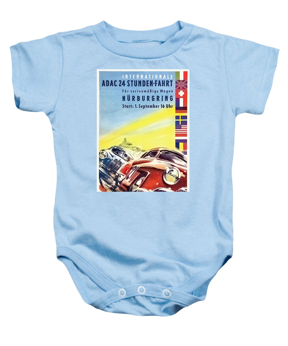 Vintage Baby Onesie featuring the mixed media 1950s Nurburgring Racing Poster by Retrographs