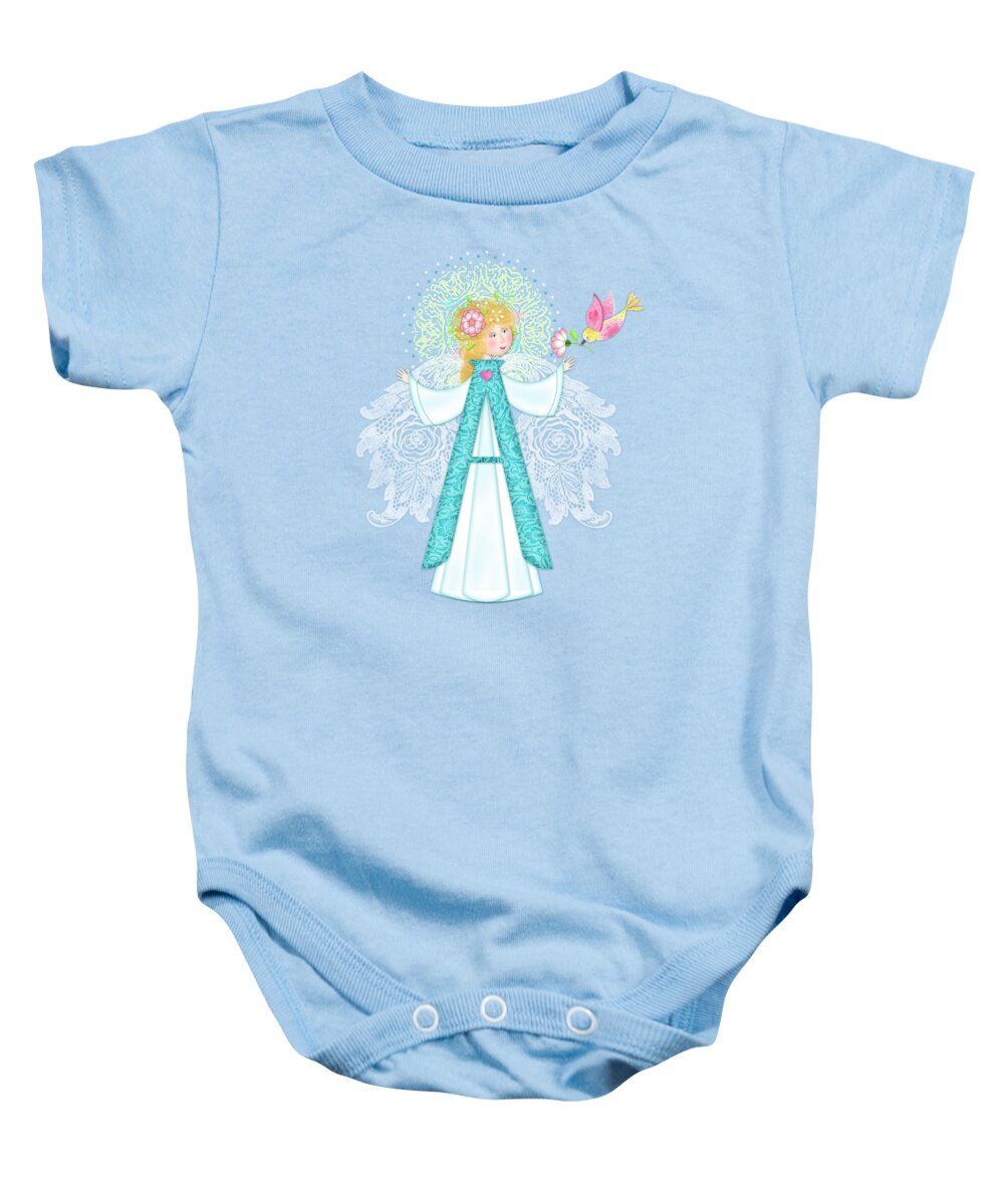 Letter A Baby Onesie featuring the digital art A is for Angel by Valerie Drake Lesiak