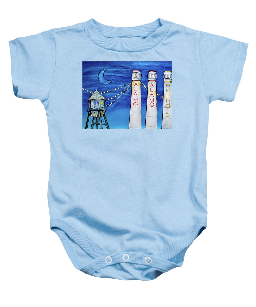 Alamo Heights Baby Onesie featuring the painting Alamo Heights Light The Night by Patti Schermerhorn