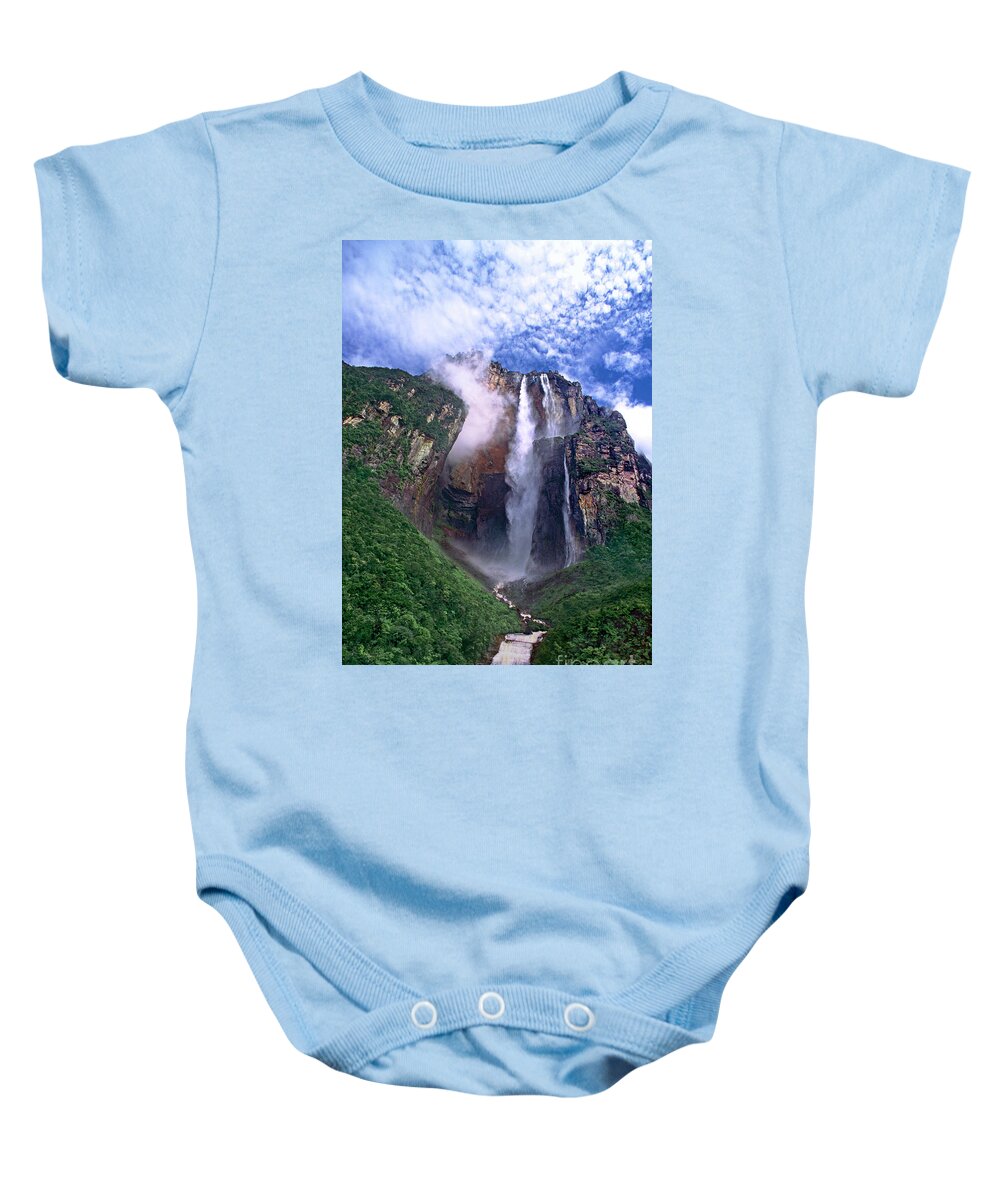 Dave Welling Baby Onesie featuring the photograph Angel Falls And Ayuan Tepui Canaima National Park Venezuela by Dave Welling