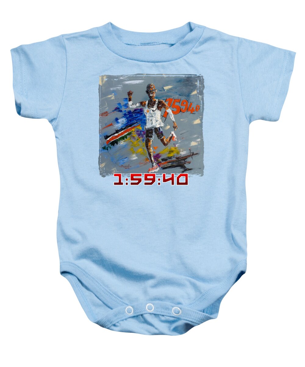 15940 Baby Onesie featuring the painting 15940 Eliud Kipchoge by Anthony Mwangi