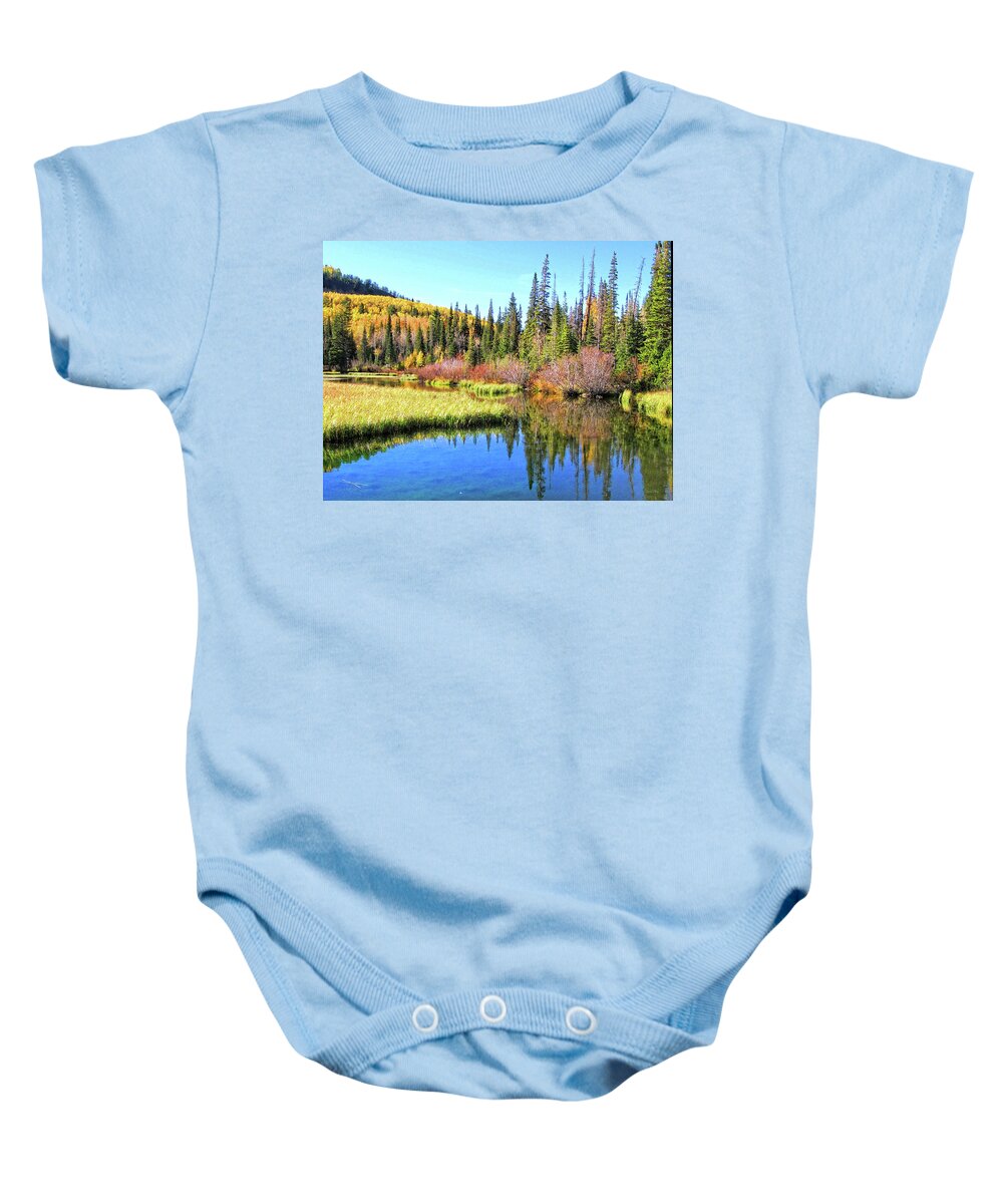 Landscape Baby Onesie featuring the photograph Autumn on Silver Lake by DK Digital