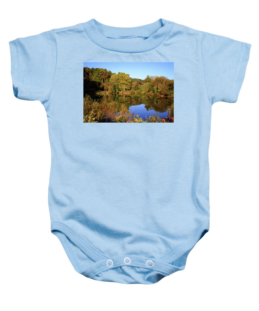 Autumn Baby Onesie featuring the photograph Autumn Reflection by Angie Tirado