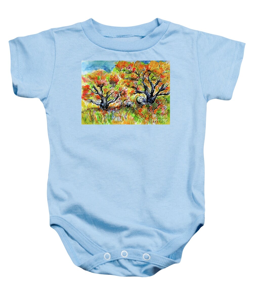 Autumn Baby Onesie featuring the painting Autumn Twins by Terry Banderas