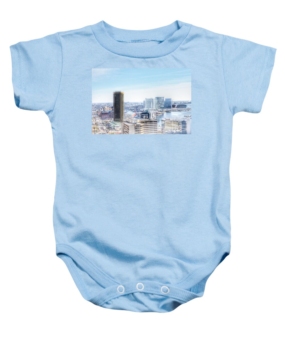 Baltimore Baby Onesie featuring the photograph Baltimore Inner Harbor Aerial Landscape, Maryland by Marianna Mills