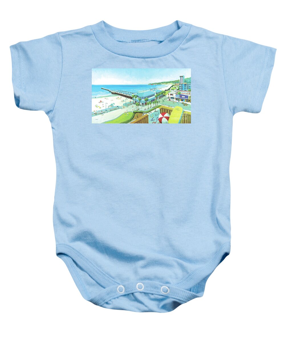 Crystal Pier Baby Onesie featuring the painting Crystal Pier Pacific Beach San Diego California #2 by Paul Strahm