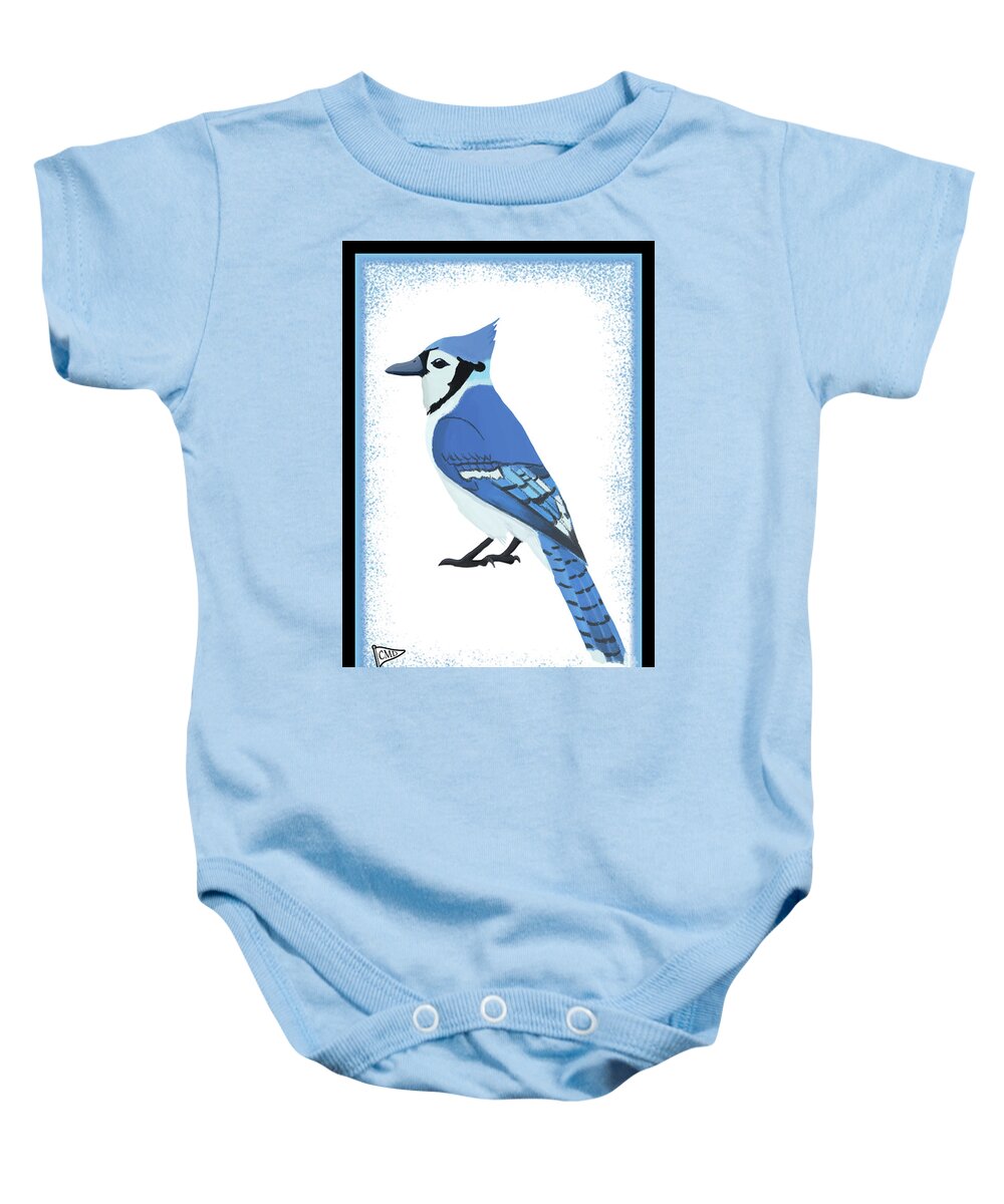Bluejay Baby Onesie featuring the digital art Blue Jay by College Mascot Designs
