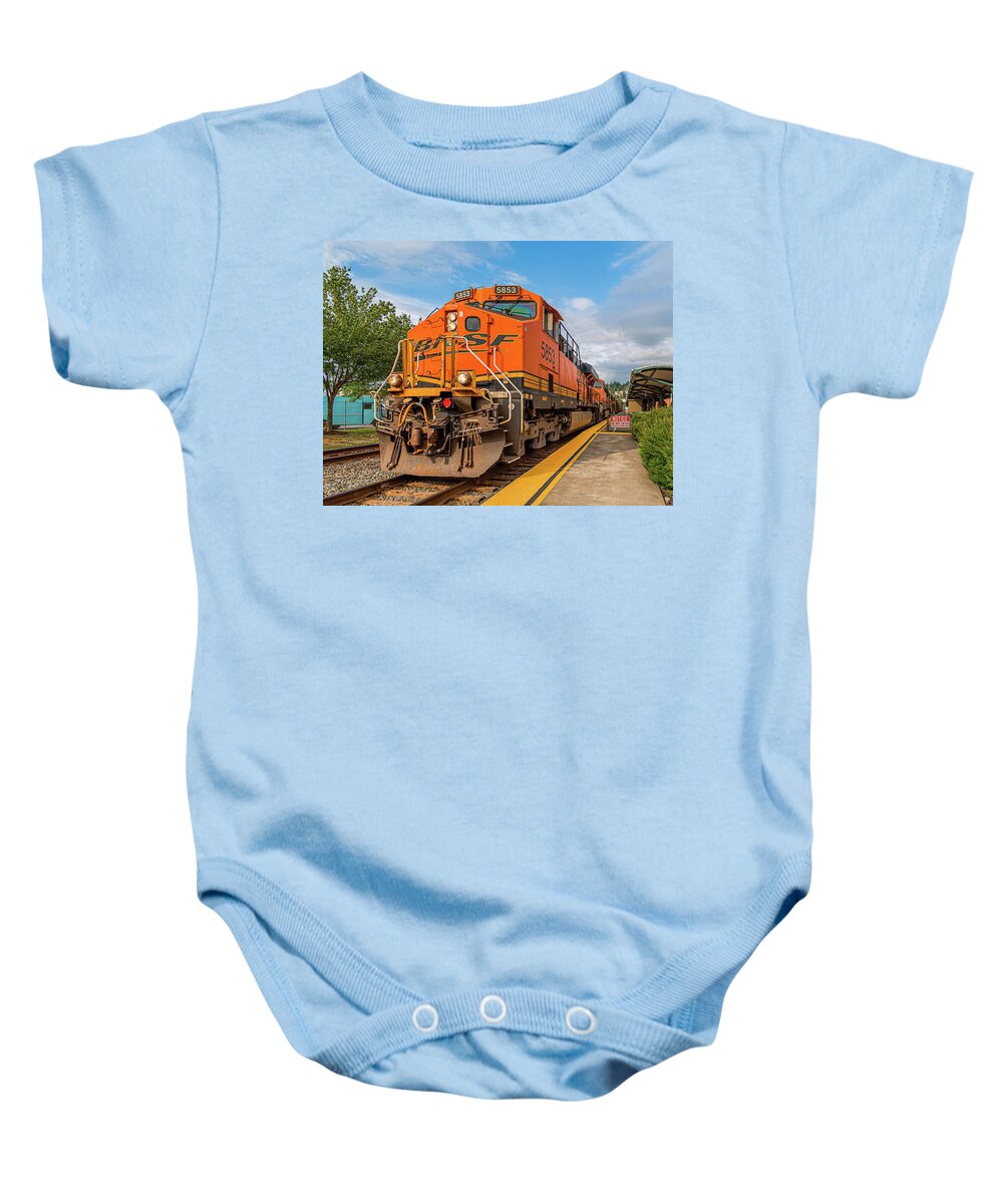 Bnsf Baby Onesie featuring the photograph BNSF Locomotive by Darryl Brooks