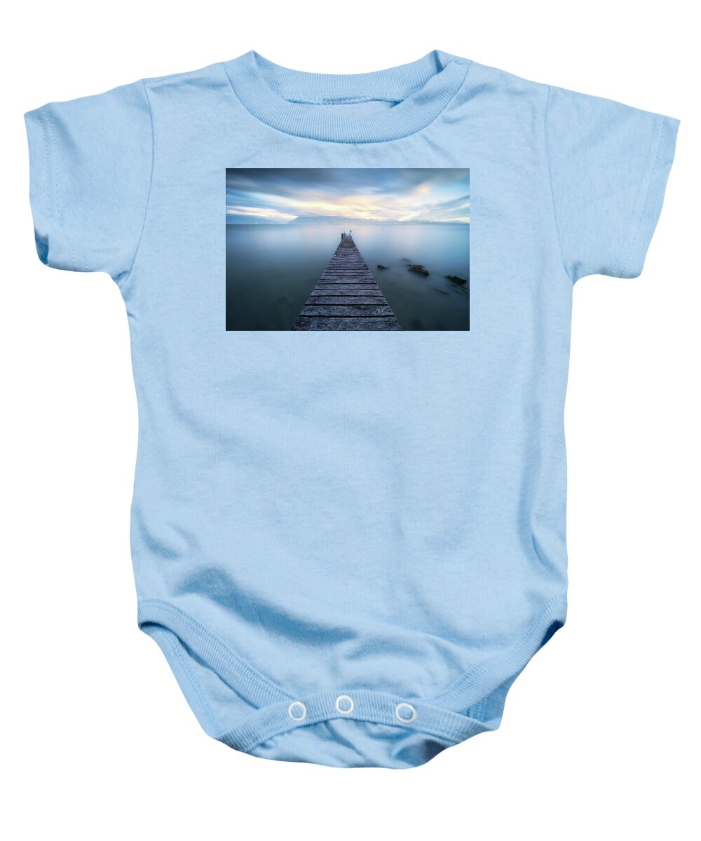 Jetty Baby Onesie featuring the photograph Broken pier by Dominique Dubied