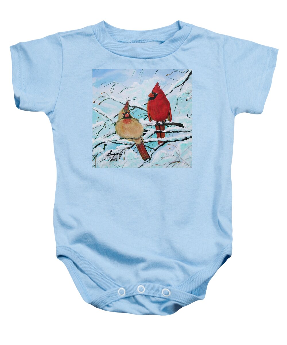 Cardinalis Baby Onesie featuring the painting Cardinalis by Sharon Duguay