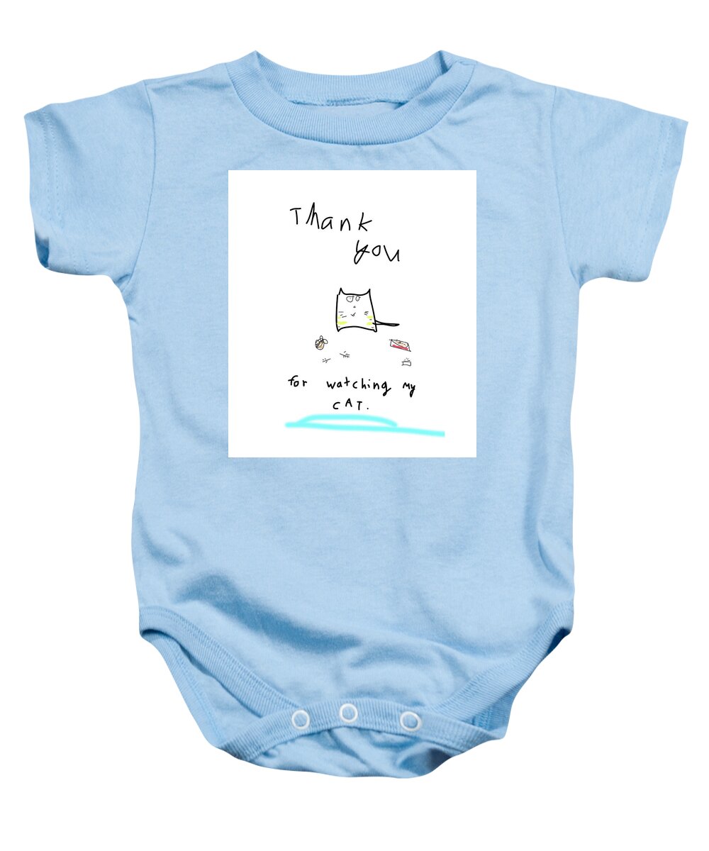 Thanks Baby Onesie featuring the drawing Cat Thank You by Ashley Rice