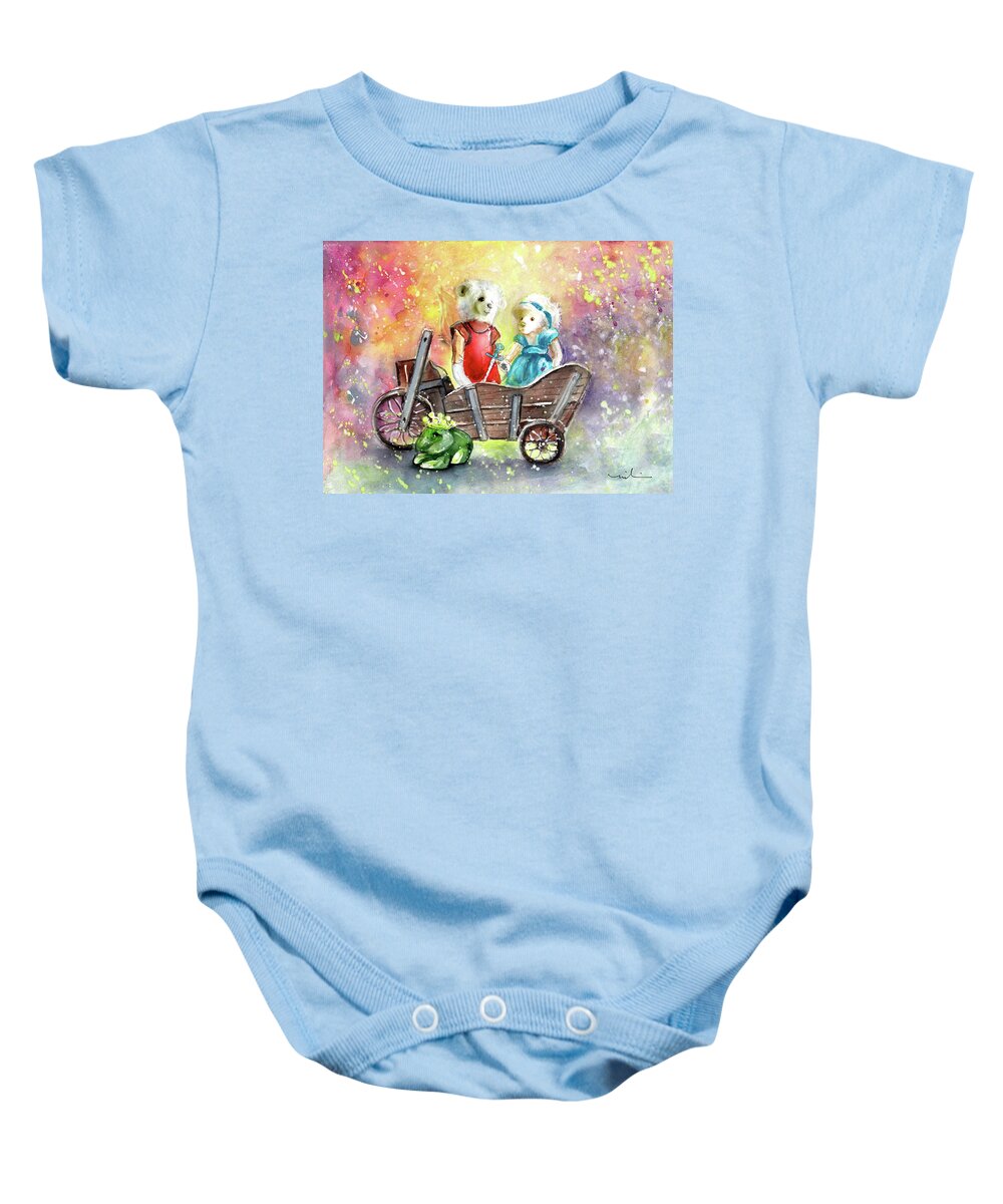 Teddy Baby Onesie featuring the painting Charlie Bears King Of The Fairies And Thumbelina by Miki De Goodaboom