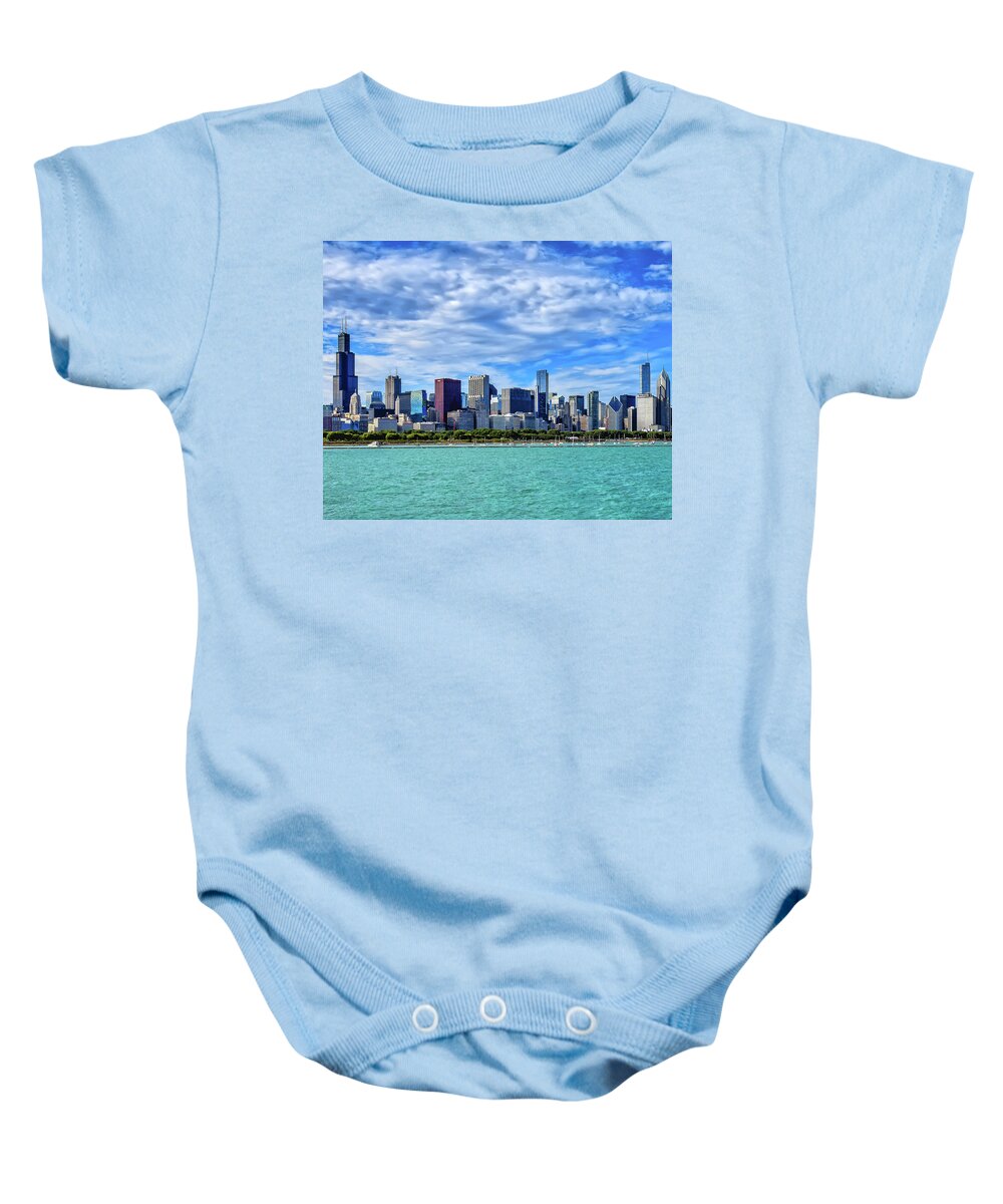 Chicago Baby Onesie featuring the photograph Chicago Skyline by Mitchell R Grosky