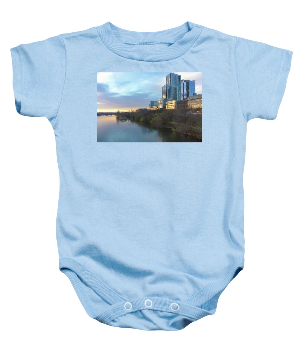 Austin Baby Onesie featuring the photograph Colorado River in Austin by Wade Brooks