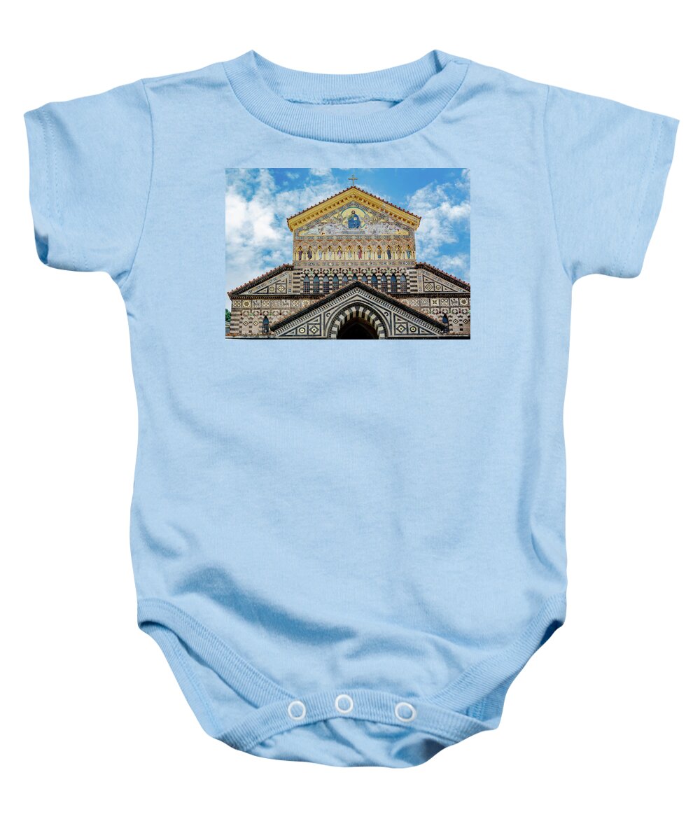 Design Baby Onesie featuring the photograph Colorful Cathedral of Amalfi by Marcy Wielfaert
