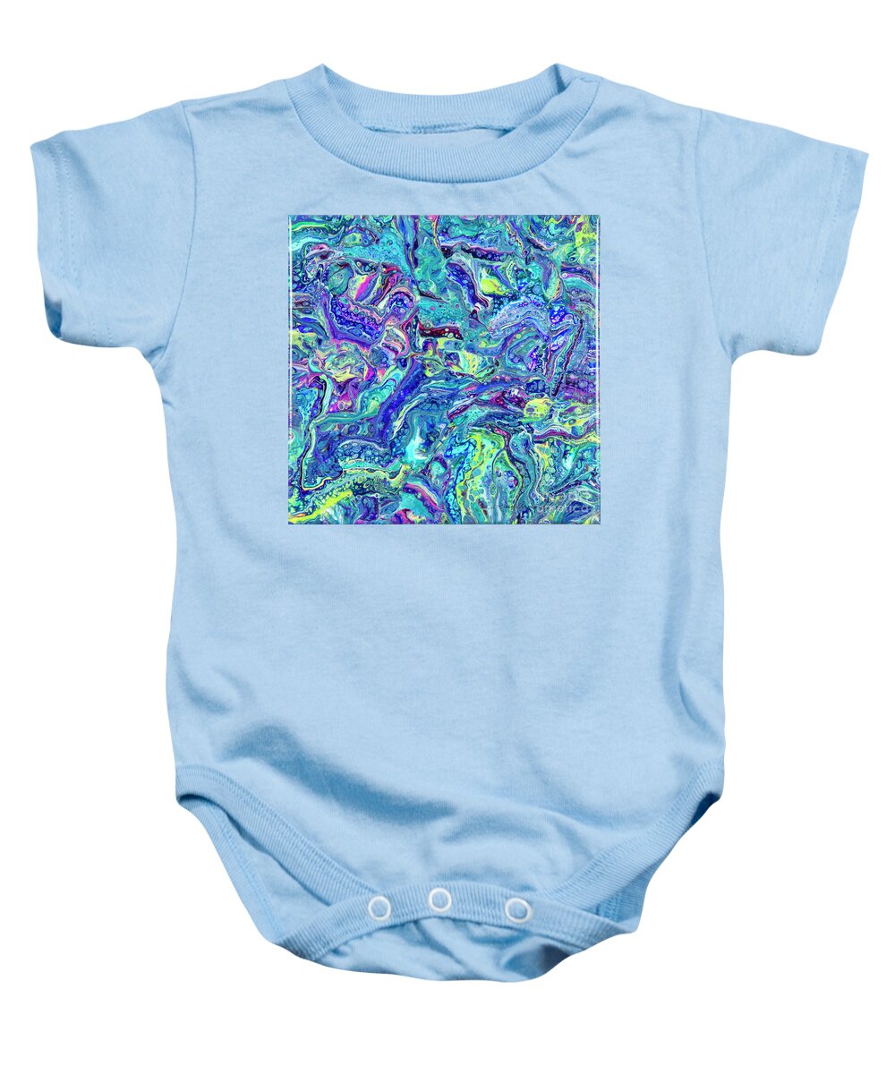Poured Acrylics Baby Onesie featuring the painting Confetti Dimension by Lucy Arnold
