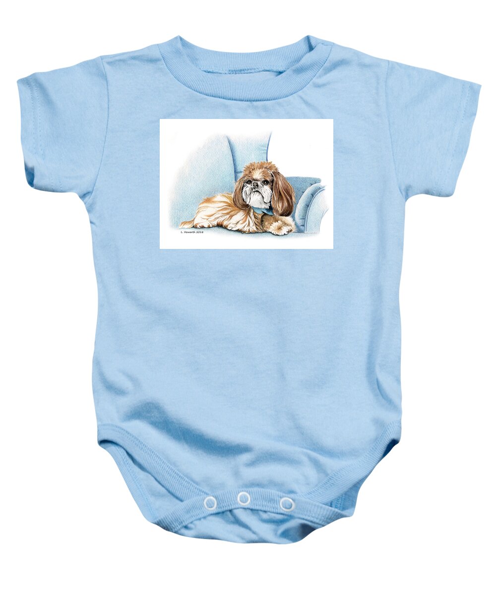 Dog Baby Onesie featuring the painting Couch Potato by Louise Howarth