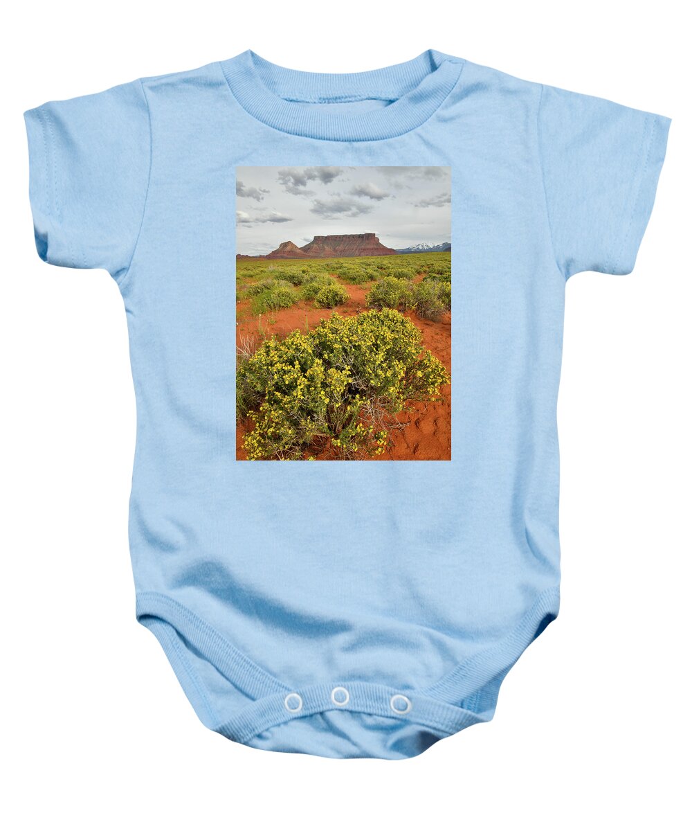 Moab Baby Onesie featuring the photograph Desert Blooming in Castle Valley Utah by Ray Mathis
