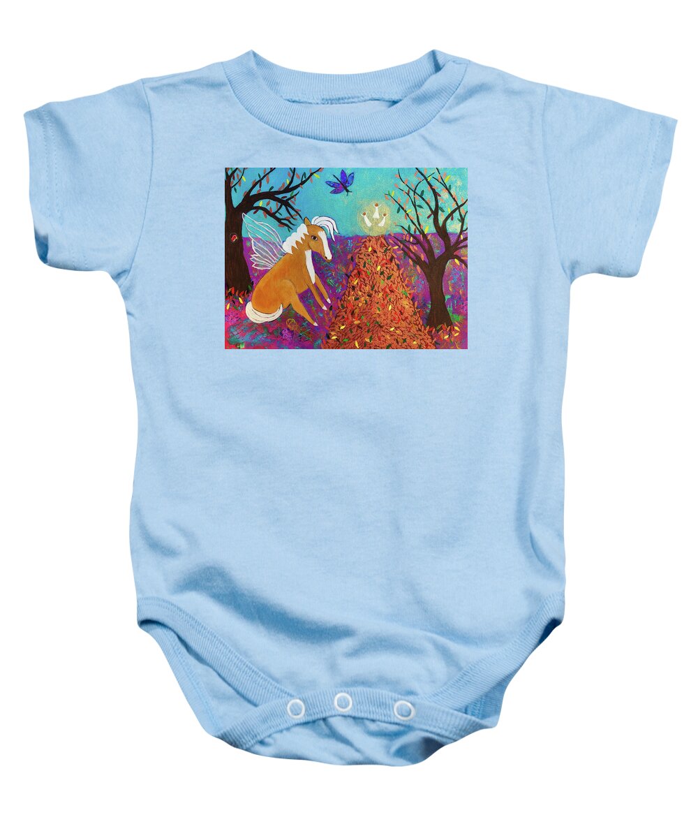 Leaves Baby Onesie featuring the painting Enchanted Forest by Sue Gurland