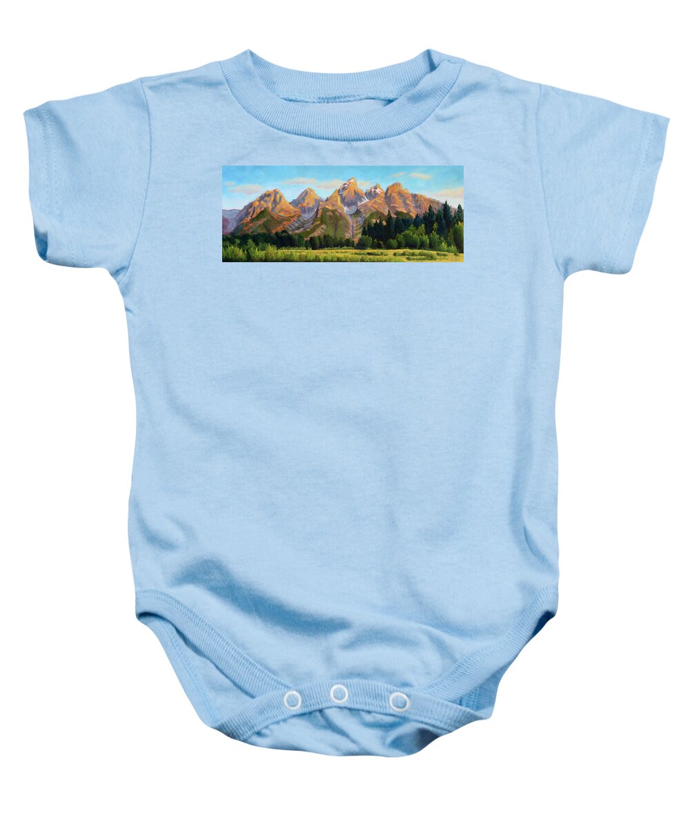 Grand Tetons Baby Onesie featuring the painting Grand Tetons by Kevin Hughes