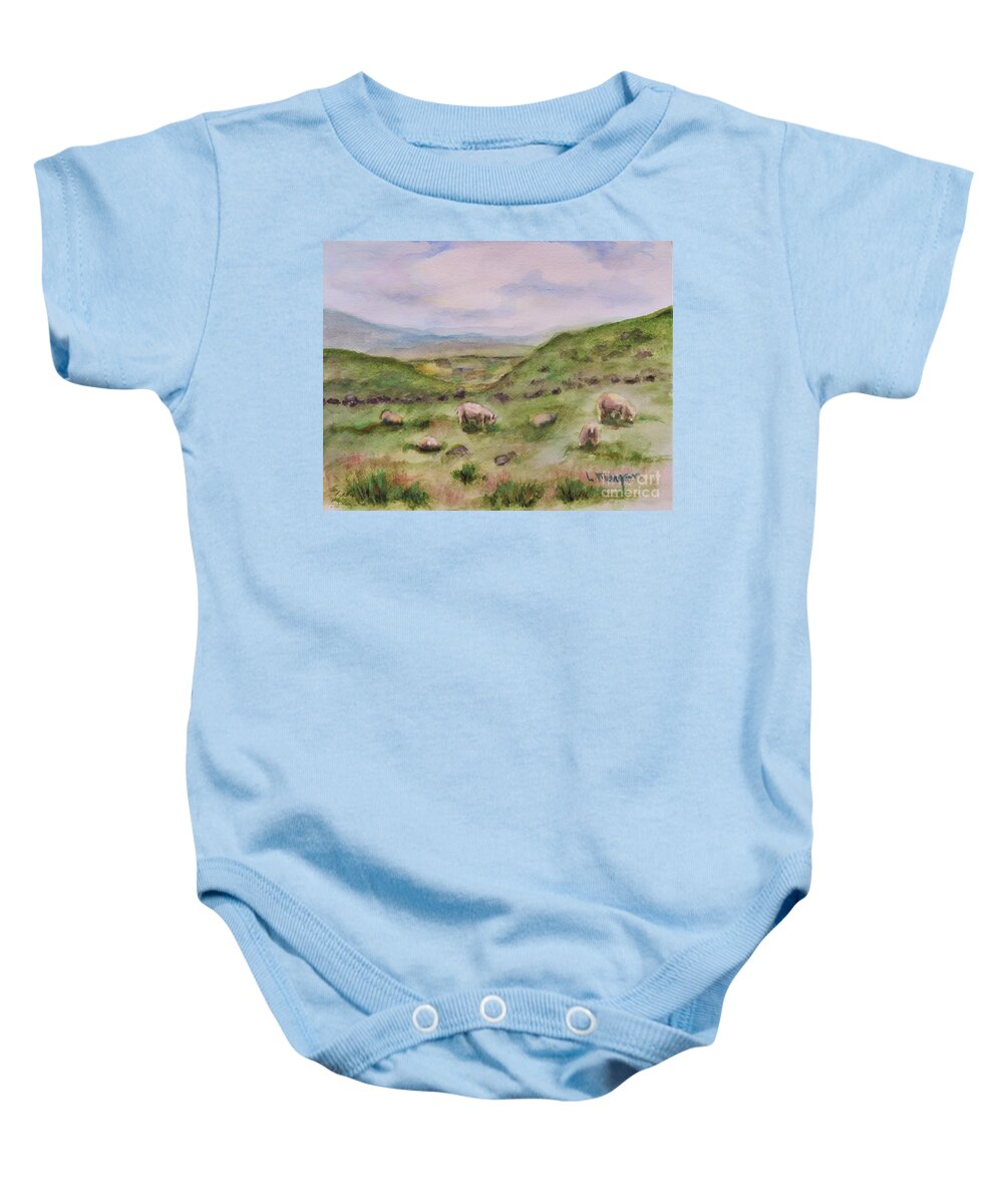 Grass Baby Onesie featuring the painting Grazing by Laurie Morgan