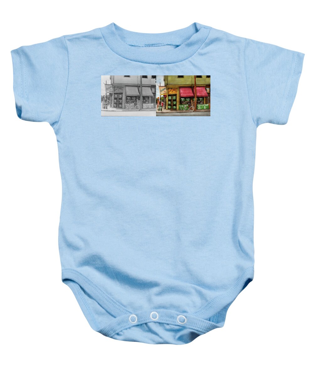 Grocery Baby Onesie featuring the photograph Grocery - Savanna GA - The neighborhood grocer 1939 - Side by Side by Mike Savad