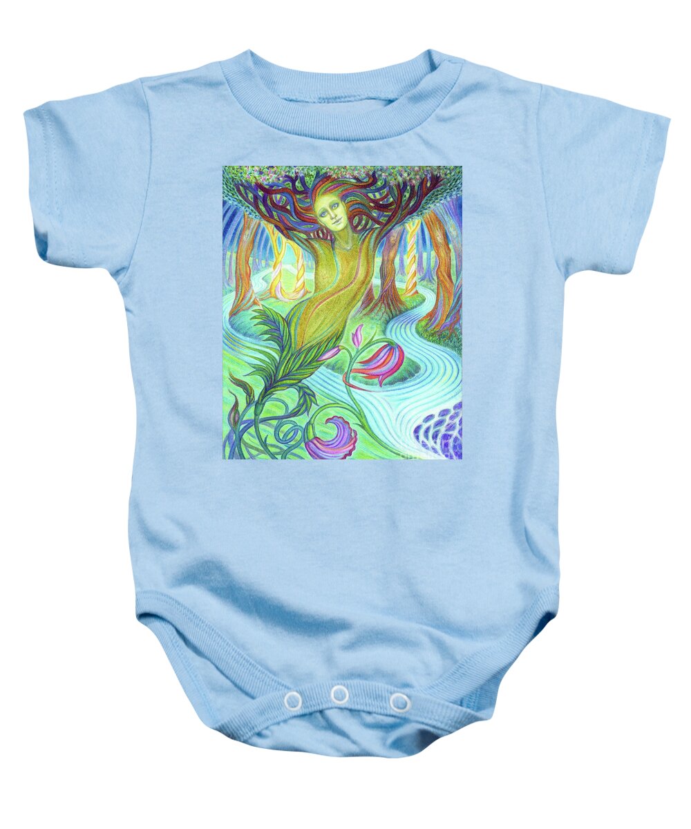 Figurative Baby Onesie featuring the drawing Guardian of the Wood by Debra Hitchcock