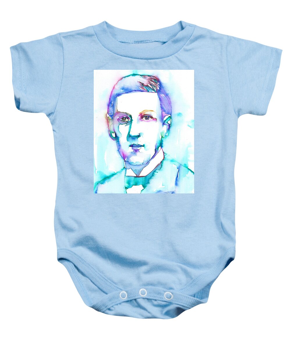 Lovecraft Baby Onesie featuring the painting H. P. LOVECRAFT - watercolor portrait.7 by Fabrizio Cassetta