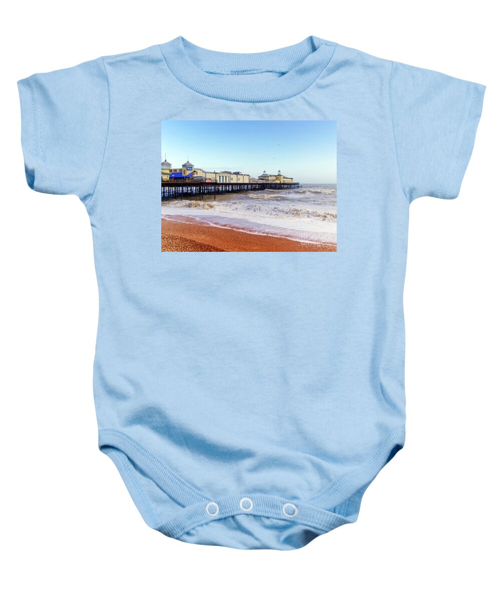 Hastings Baby Onesie featuring the photograph Hastings Pier Before the Fire by Terri Waters