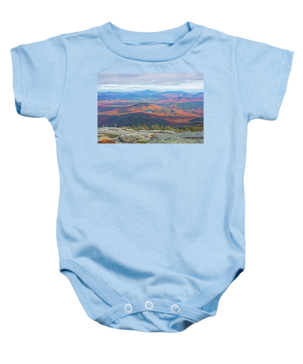 Adirondacks Baby Onesie featuring the photograph Heart Lake and Whiteface Mountain as seen from the Summit of Wright Mountain Adirondacks by Toby McGuire
