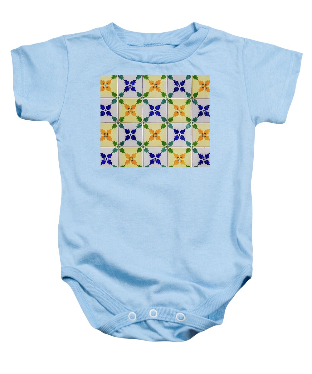 Tile Baby Onesie featuring the photograph Lisbon Mosaic, Leaf Flower Pattern by Marcy Wielfaert
