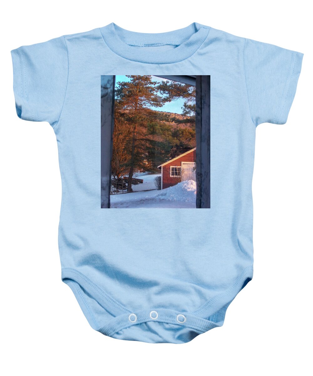 Snow Baby Onesie featuring the photograph Little Red Shed by Chuck Shafer