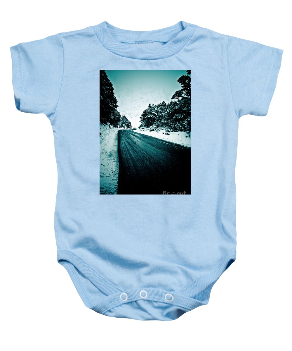 Adventure Baby Onesie featuring the photograph Lonely road in the countryside for a car trip and disconnect from stress by Joaquin Corbalan
