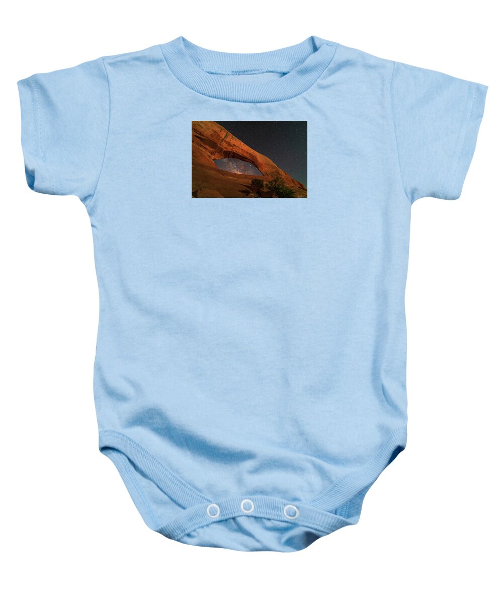 Wilson Arch Baby Onesie featuring the photograph Milky Way framed by Wilson Arch by Dan Norris