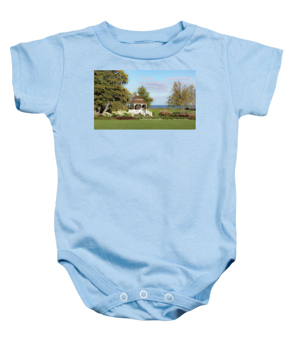 Mission Point Baby Onesie featuring the photograph Mission Point Gazebo by Diane Lindon Coy