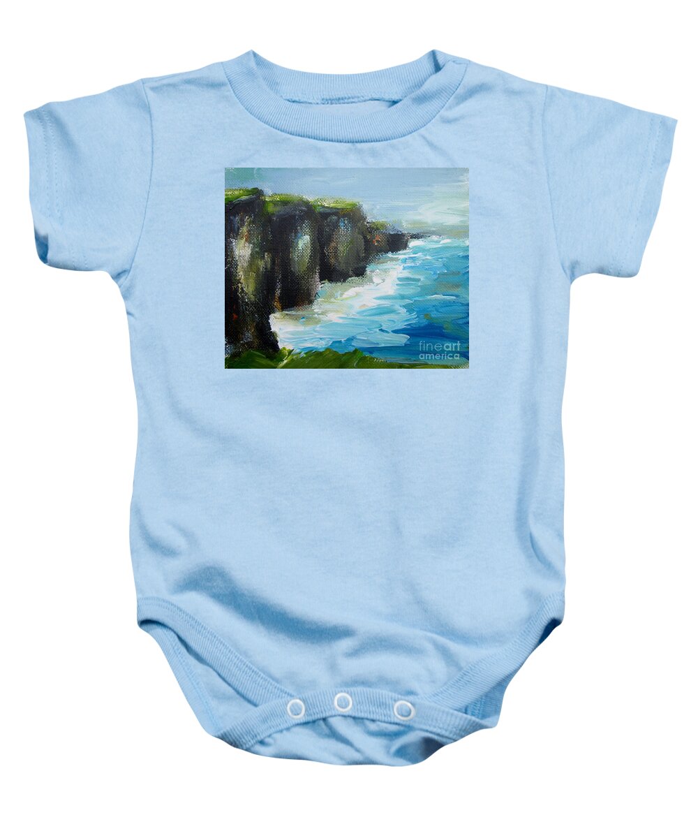 Cliffs Of Moher Baby Onesie featuring the painting Painting Of Jmoher Cliffs Ireland by Mary Cahalan Lee - aka PIXI
