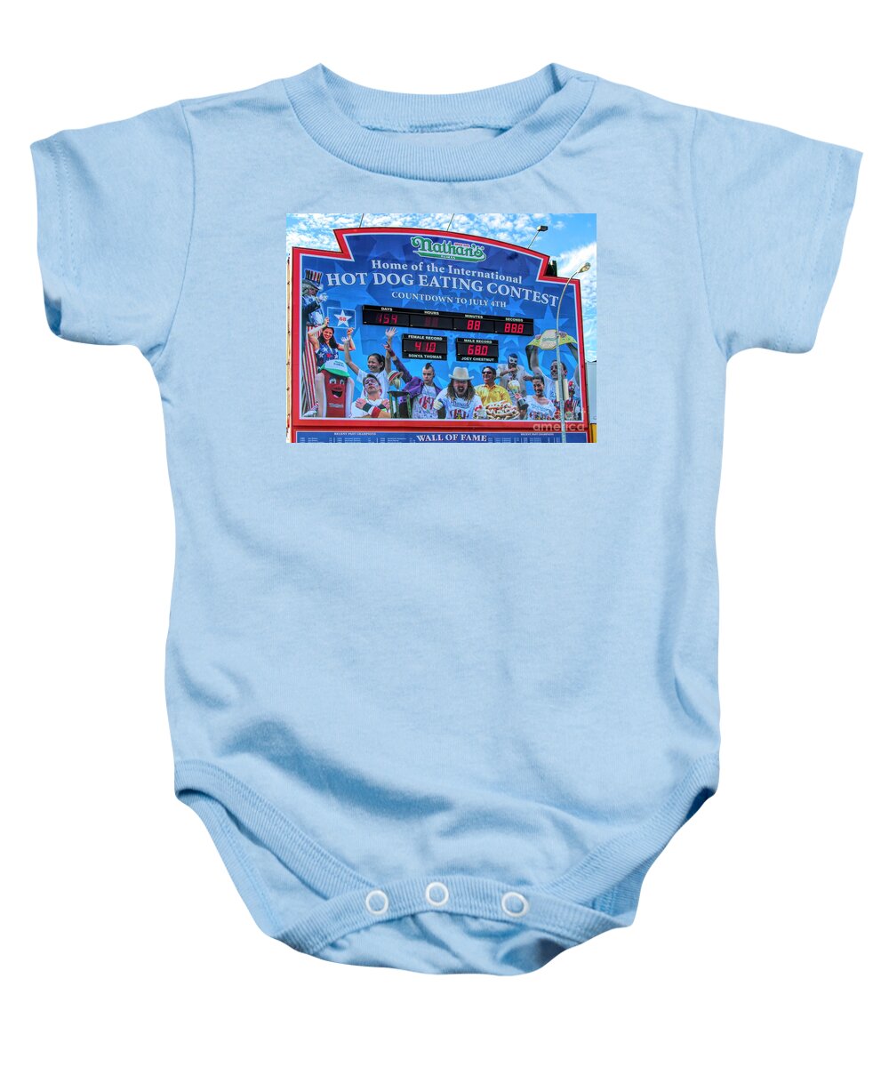 Ny Baby Onesie featuring the photograph Nathan's Hot Dog Eating Contest Coney Island by Chuck Kuhn