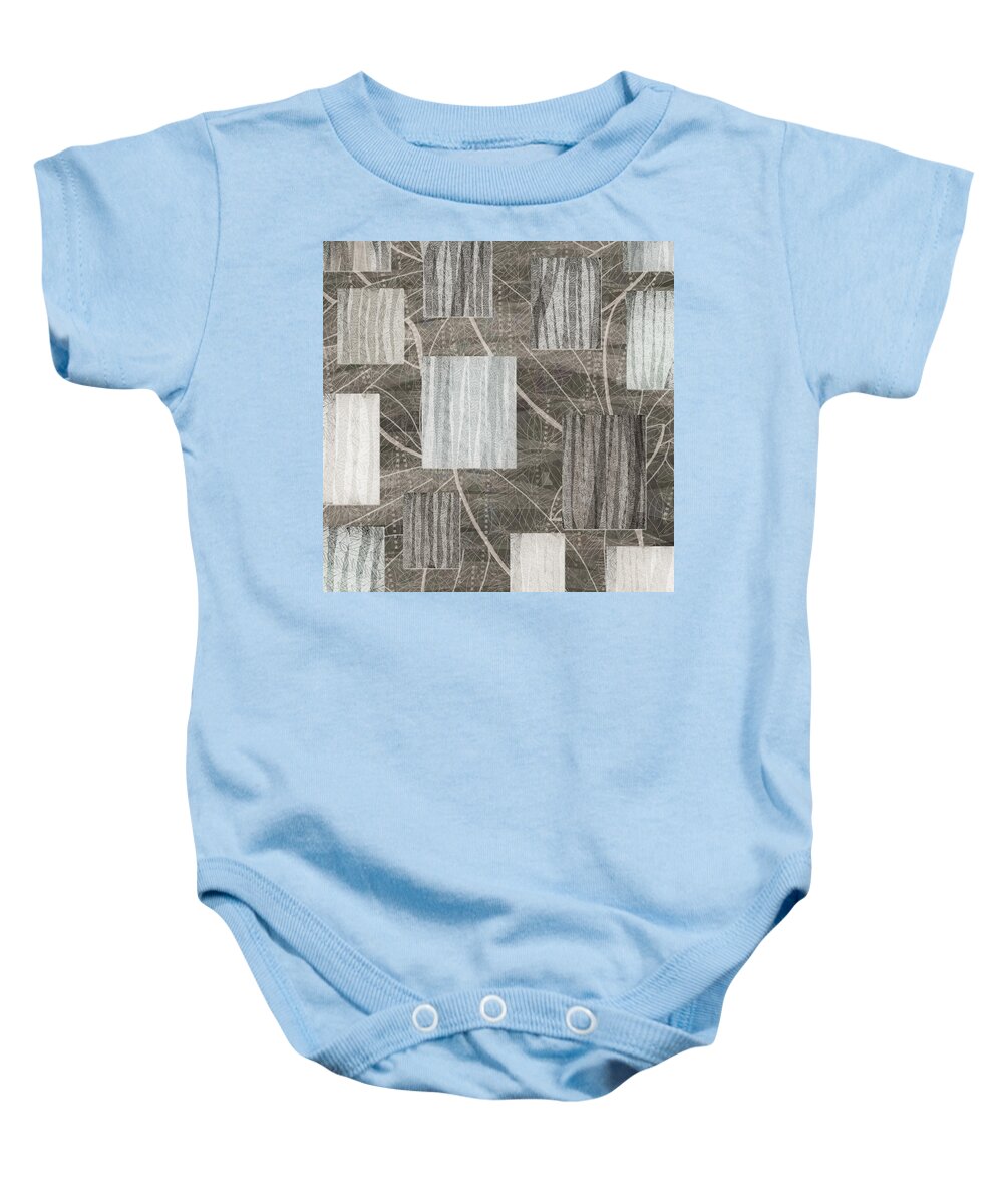 Neutral Baby Onesie featuring the digital art Neutral Leaf Print Squares Cream by Sand And Chi