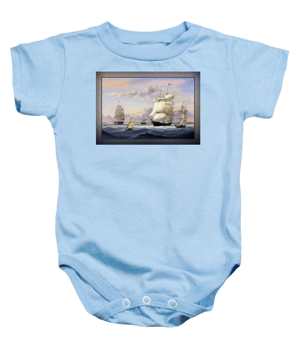New York Harbor Baby Onesie featuring the painting New York Harbor by Fitz Henry Lane by Rolando Burbon