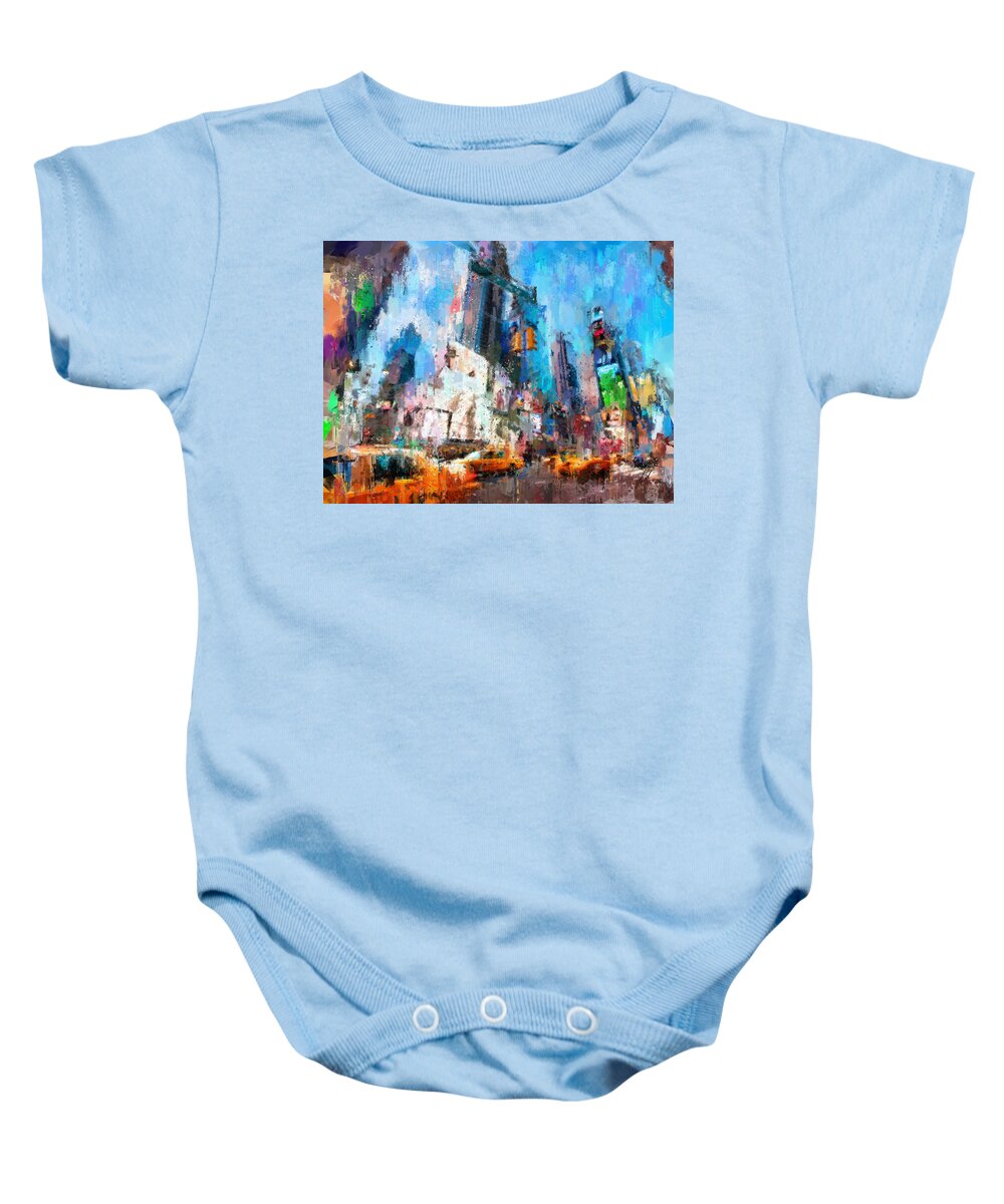 New York Baby Onesie featuring the painting NEW YORK - Times Square by Vart Studio
