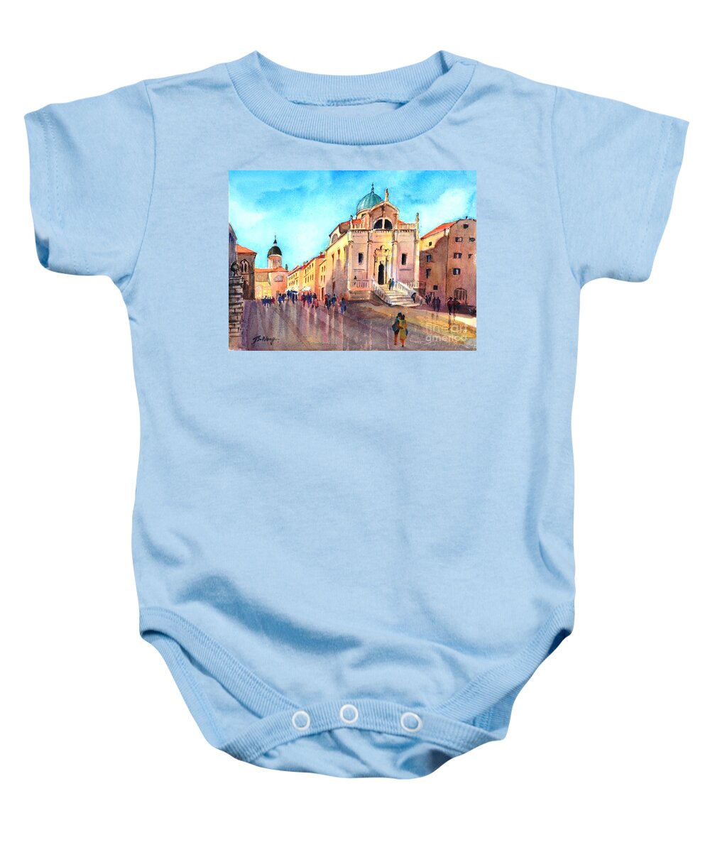 Churches Baby Onesie featuring the painting Old city of Dubrovnik by Betty M M Wong